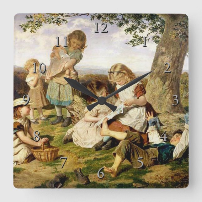 Sophie Anderson’s "The Children’s Story Book" Quadratische Wanduhr (Vorderseite)
