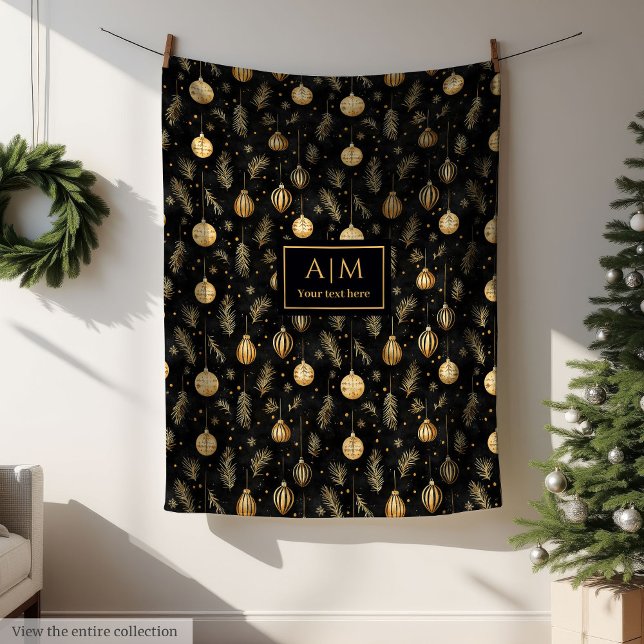 Sophisticated black and gold watercolor throw name fleecedecke (Sophisticated black and gold watercolor throw name Fleece Blanket)