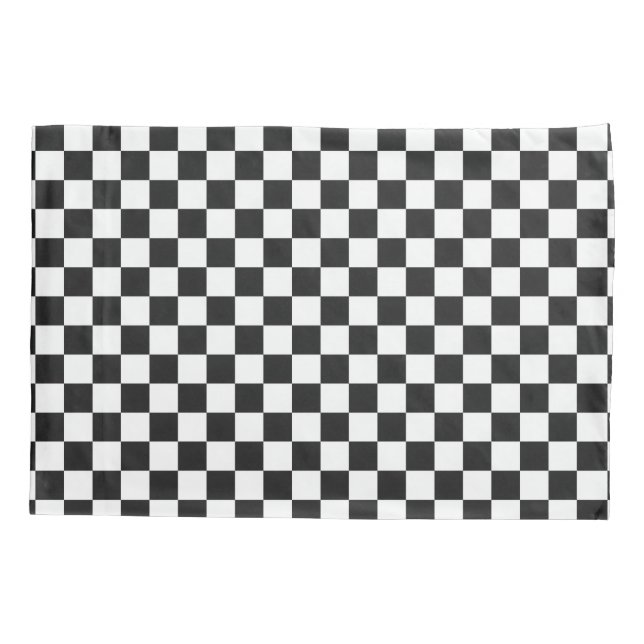 Sophisticated Black and White Checkered Pattern Kissenbezug (Rückseite)