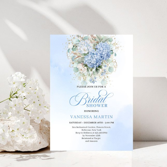 Sophisticated Blue Floral Bridal Shower Invitation Einladung (Sophisticated Blue Floral Bridal Shower Invitation)