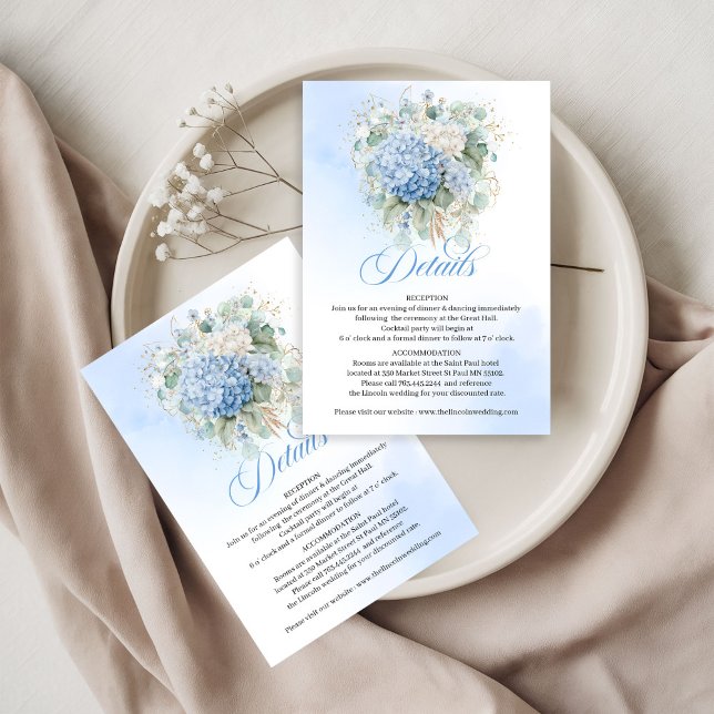 Sophisticated Blue Flowers Eucalyptus details card RSVP Karte (Sophisticated Blue Flowers Eucalyptus details card)