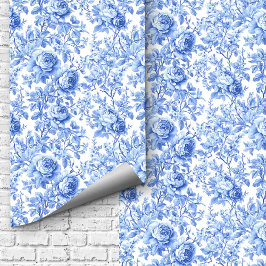 Sophisticated Blue Toile Roses Floral Wallpaper  Tapete
