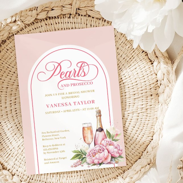 Sophisticated Blush and Gold Bridal Shower Card Einladung (Elegant Pearls and Prosecco Bridal Shower Invite)