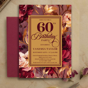 Sophisticated Boho 60. Geburtstag Marone Blush Gol Einladung