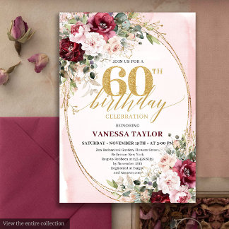 Sophisticated Boho Blush Gold 60th Birthday Invite Einladung