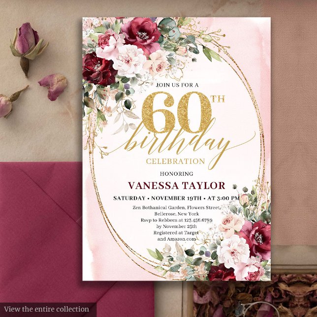 Sophisticated Boho Blush Gold 60th Birthday Invite Einladung (Sophisticated Boho Blush Gold 60th Birthday)
