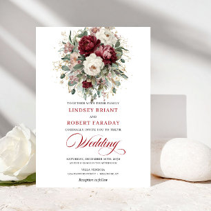 Sophisticated Burgunderweiße Botanische Hochzeit Einladung