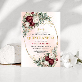 Sophisticated Burgundy Floral Gold Quince Invite Einladung