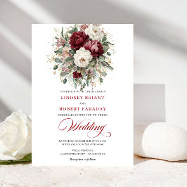 Sophisticated Burgundy White Botanical Wedding  Einladung