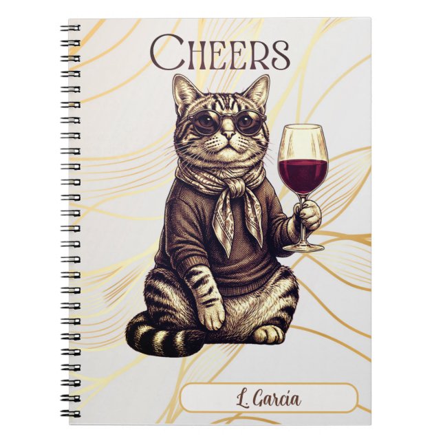 Sophisticated Cat Wine Lover Notebook Notizblock (Vorderseite)