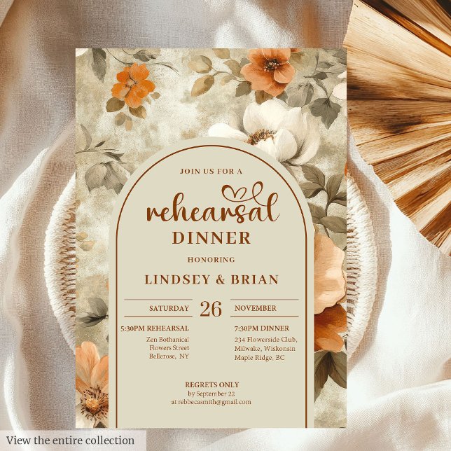 Sophisticated Copper Ivory Sage Floral Rehearsal   Einladung (Sophisticated Copper Ivory Sage Floral Rehearsal Invitation)