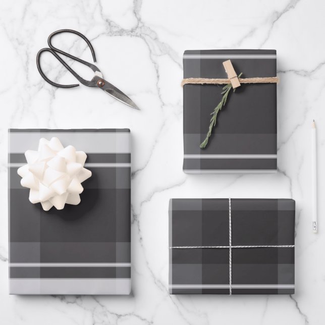 Sophisticated Dark Gray Madras Plaid Gift Geschenkpapier Set (Vorderseite)