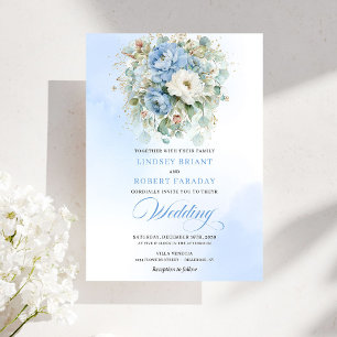 Sophisticated Dusty Blue Florale digitale Hochzeit Einladung