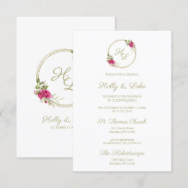 Sophisticated Elegant Pink Floral Wedding Wreath Einladung