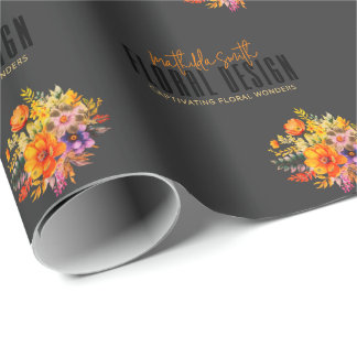 Sophisticated Floral Design Black Orange Flowers Geschenkpapier