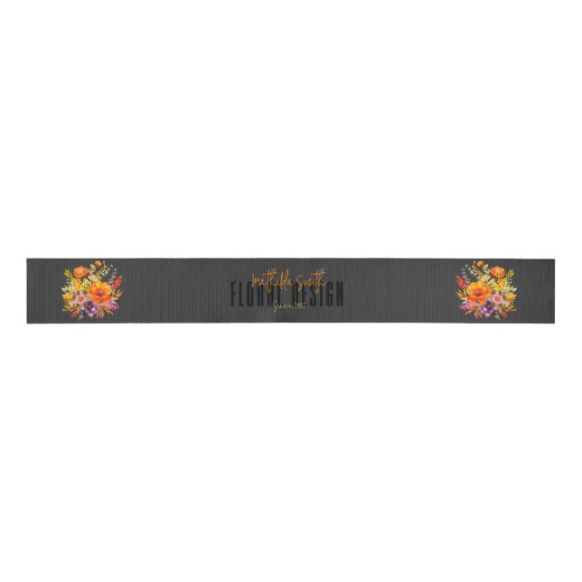 Sophisticated Floral Design Black Orange Flowers  Ripsband (Vorderseite)
