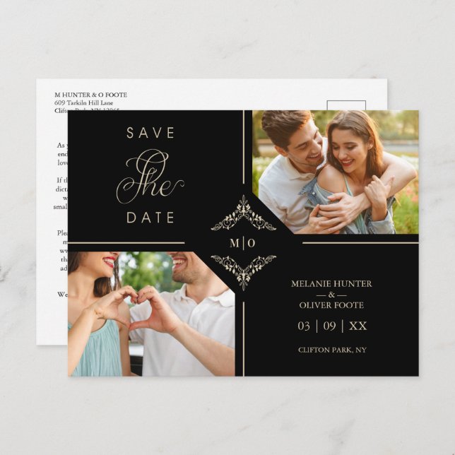 Sophisticated Flourish Wedding Initials Ornamental Ankündigungspostkarte (Vorne/Hinten)