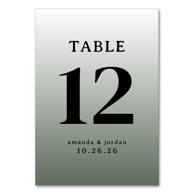 Sophisticated Gray Gradient Wedding Table Card Tischnummer (Vorderseite)