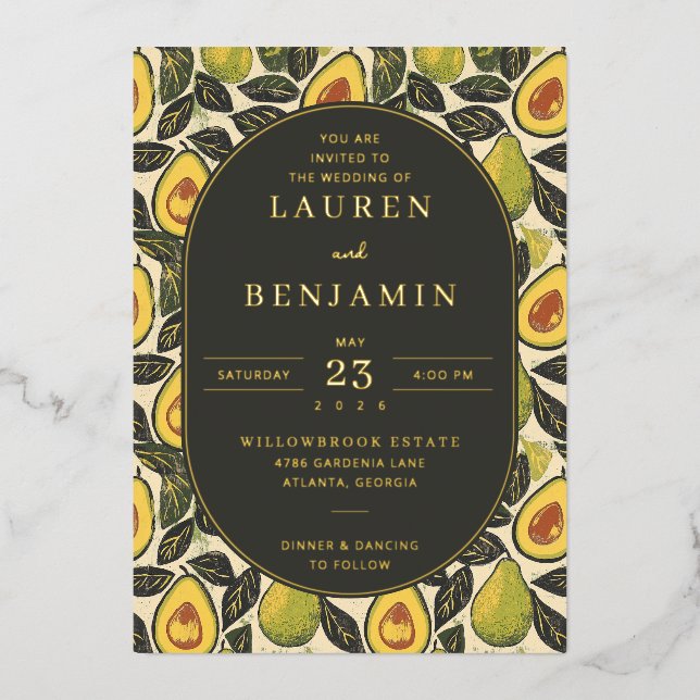 Sophisticated Green Avocado Folieneinladung (Vorderseite)