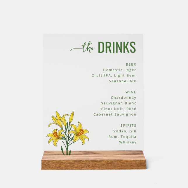 Sophisticated Green Minimalist Floral Beverage Men Acrylschild (Vorderseite)