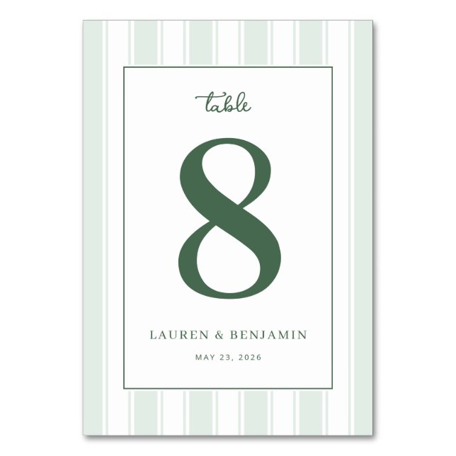 Sophisticated Green Number Eight Tischnummer (Vorderseite)