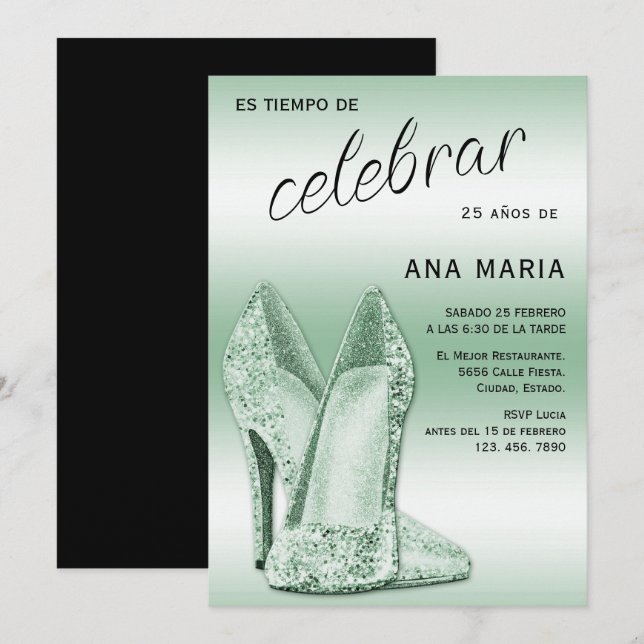 Sophisticated Green Spanish Feminine Birthday  Einladung (Vorne/Hinten)