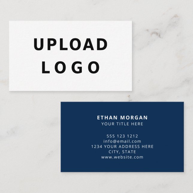 Sophisticated Minimal Navy Blue and White Logo Visitenkarte (Vorne/Hinten)