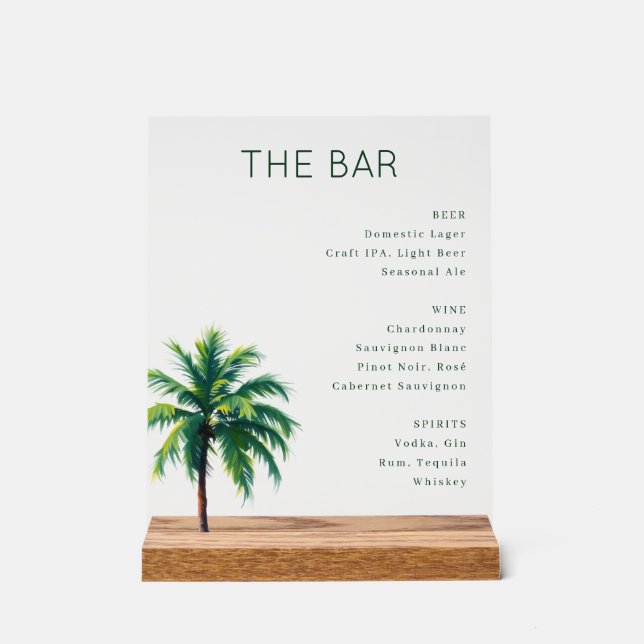 Sophisticated Minimalist Palm Tree Menu Acrylschild (Vorderseite)