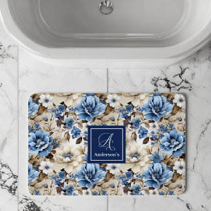Sophisticated Navy-Blau-Blumen Personalisierte Bad Badematte