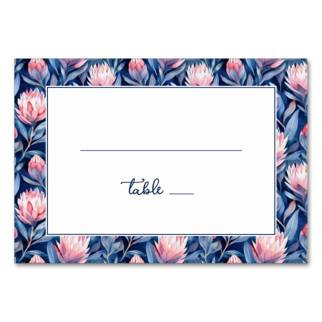 Sophisticated Navy Florale Protea Tischnummer (Vorderseite)
