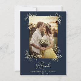 Sophisticated Navy Flourish Photo Wedding Thanks Dankeskarte