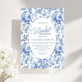 Sophisticated Navy Toile Rose Bridal Shower Invite Einladung