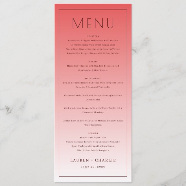 Sophisticated Pink Menu Template Menükarte (Vorderseite)
