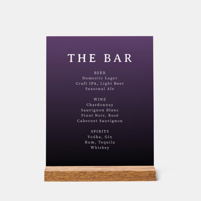 Sophisticated Purple Gradient Bar Menu Acrylschild (Vorderseite)