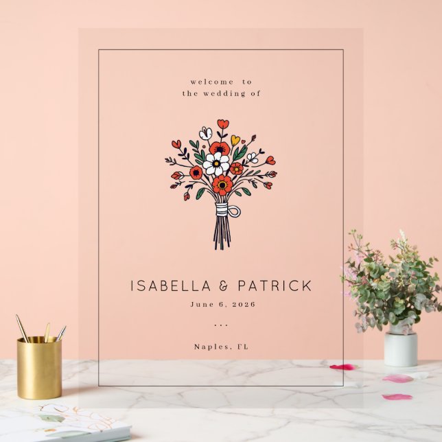 Sophisticated Red Floral Bouquet Acrylschild (Hochzeit)