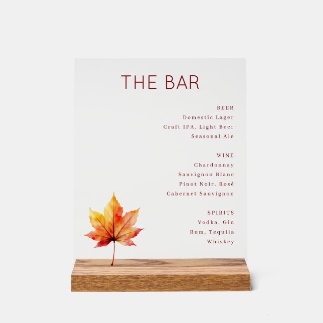 Sophisticated Red Serif Bar Menu Sign Acrylschild (Vorderseite)