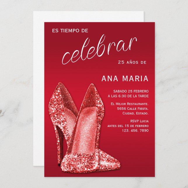 Sophisticated Red Spanish Feminine Birthday  Einladung (Vorne/Hinten)
