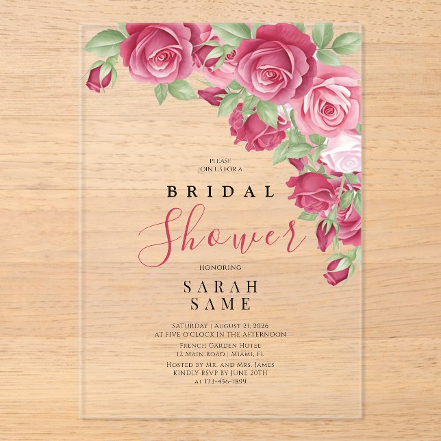 Sophisticated Rose Bridal Shower Acryleinladungen (Vorderseite)