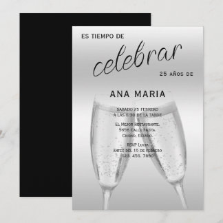 Sophisticated Silver Spanish Feminine Birthday  Einladung