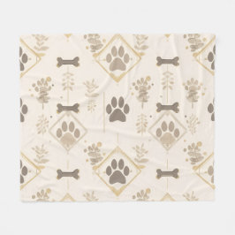 Sophisticated Soft Ivory & Gold Bones Pet Blanket Fleecedecke