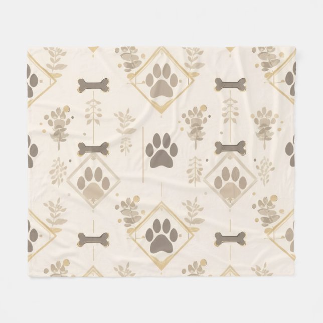 Sophisticated Soft Ivory & Gold Bones Pet Blanket Fleecedecke (Vorderseite (Horizontal))