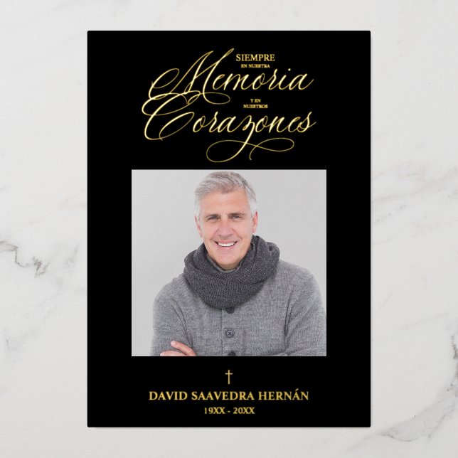 Sophisticated Spanish Photo Remembrance Card Folieneinladung (Vorderseite)