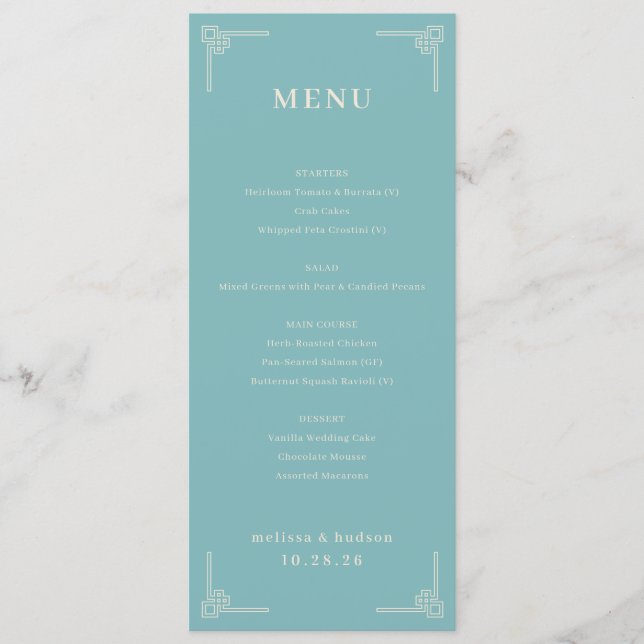 Sophisticated Teal Geometric Menu Menükarte (Vorderseite)
