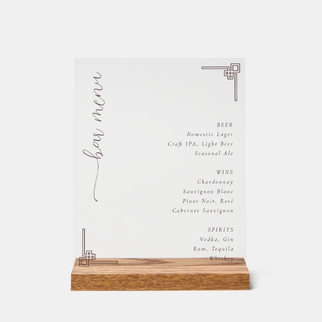 Sophisticated White Bar Menu Acrylschild (Vorderseite)