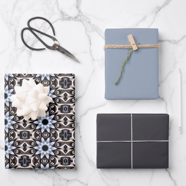 Sophistication Blaues Textil Geschenkpapier Set (Vorderseite)