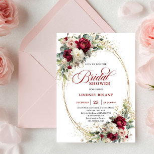 Sophisticierte Boho Merlot Rosen Gold Brautparty Einladung
