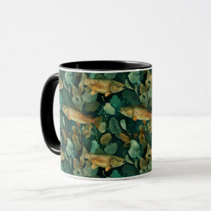 Sophisticierte Braune Forelle Grüne Fische Aquarel Tasse