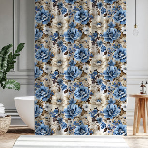 Sophistischer Duschvorhang mit blauem Elfenbein-Bl