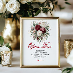 Sophistisches Burgunderrot-Blush Open-Bar-Hochzeit Poster