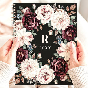 Sophistiziertes dunkles florales Monogramm mit mel Planer